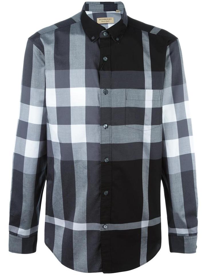 Burberry Checked Shirt, Men's, Size: Large, Black, Cotton