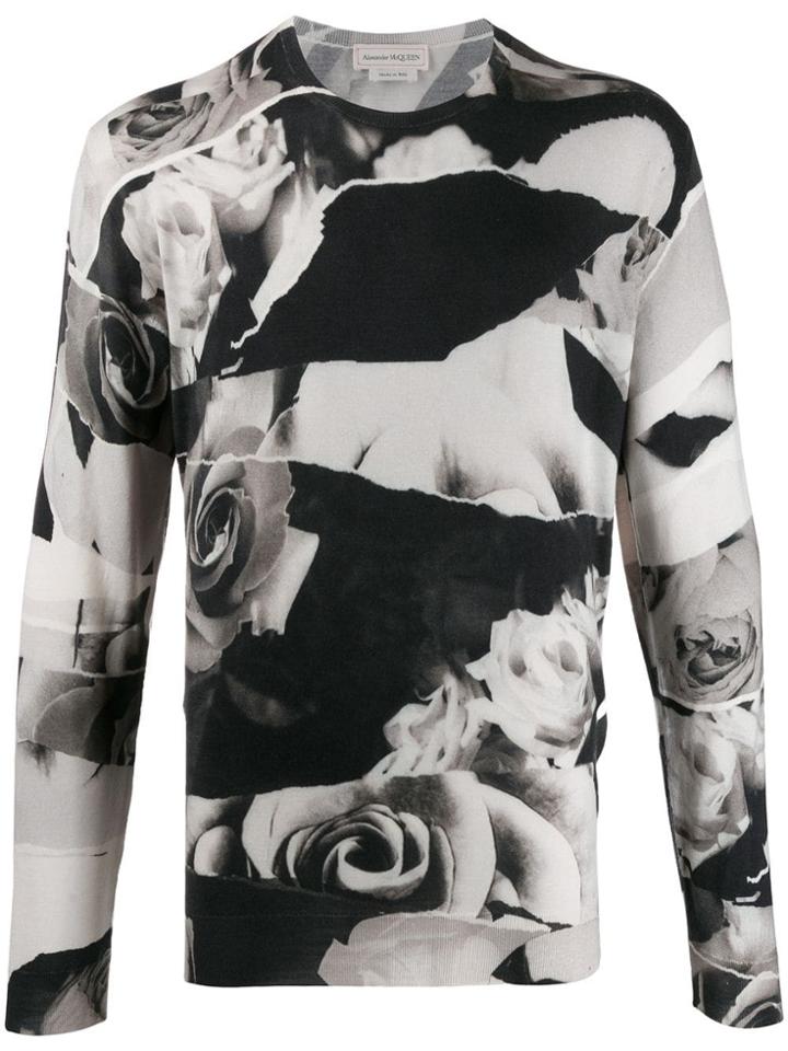 Alexander Mcqueen Split Rose Print Jumper - Black