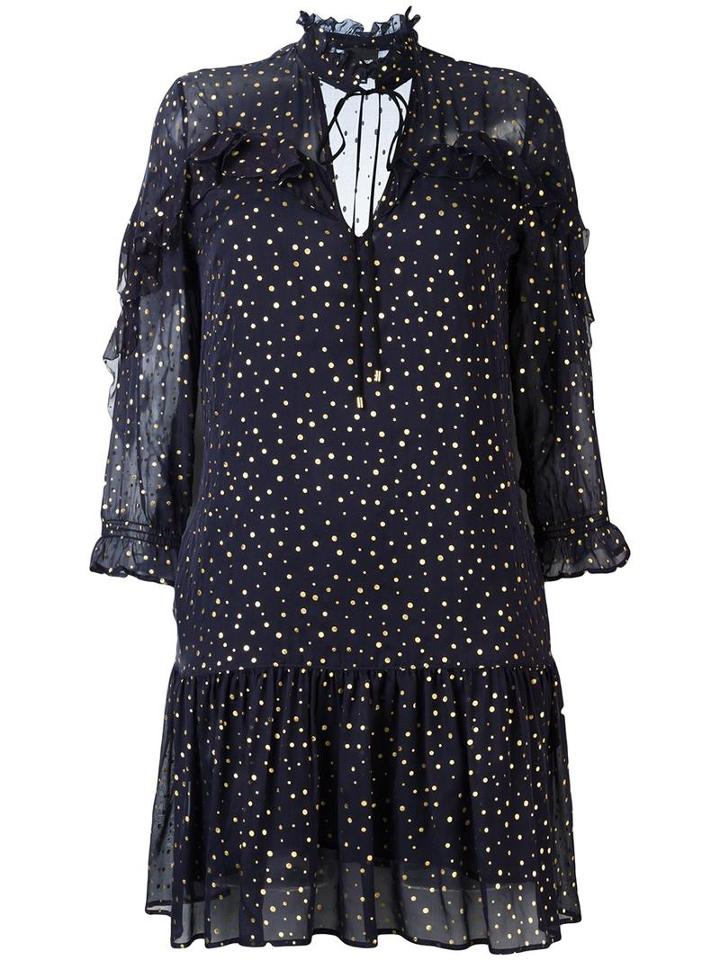 Just Cavalli Gold-tone Polka Dots Dress, Women's, Size: 44, Blue, Silk/viscose