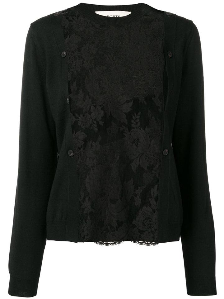 Ports 1961 Floral Sheer Panel Cardigan - Black