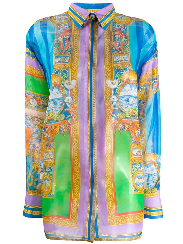 Versace Pre-owned 1980's Sea Motif Print Shirt - Blue