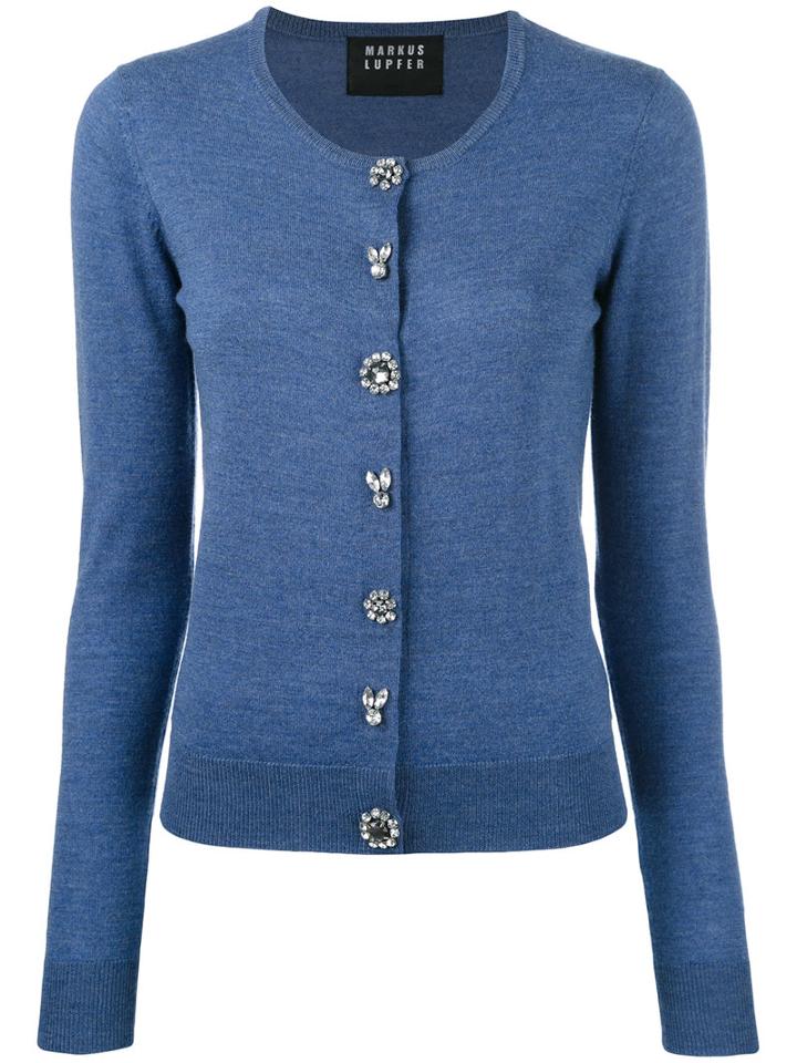 Markus Lupfer - Jewel Button Cardigan - Women - Plastic/merino - S, Blue, Plastic/merino