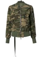 Unravel Project Camouflage Bomber Jacket, Size: 44, Green, Polyacrylic/cotton/polyurethane