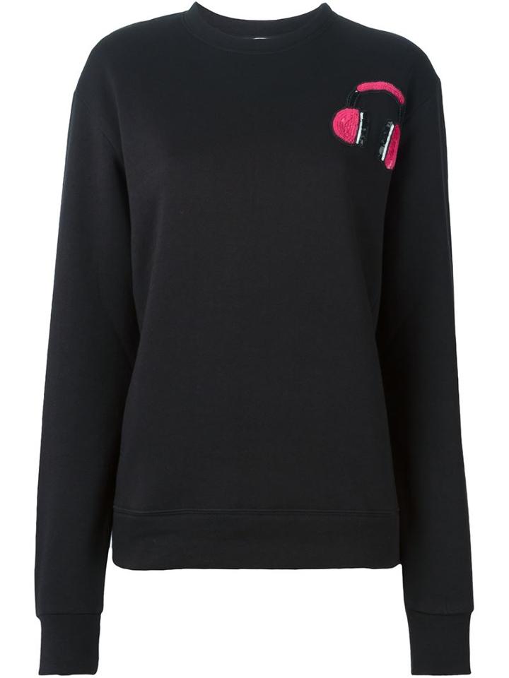 Au Jour Le Jour Sequin Headphones Sweatshirt, Women's, Size: 40, Black, Cotton/pvc