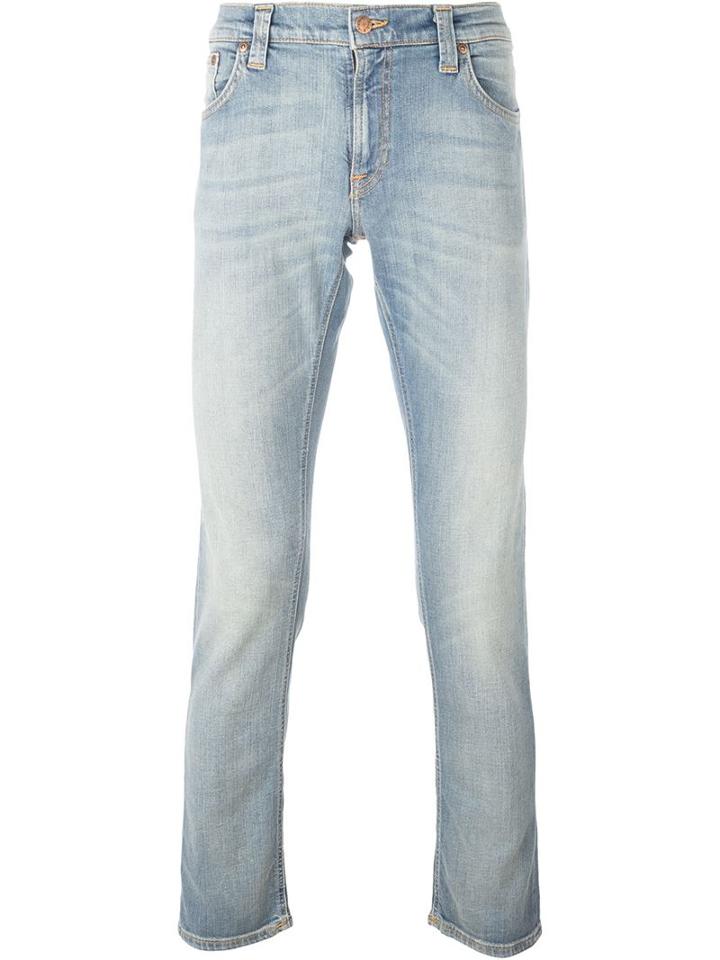 Nudie Jeans Co Long John Stonewashed Skinny Jeans, Men's, Size: 32, Blue, Organic Cotton/spandex/elastane