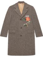 Gucci Wool Coat With Embroideries - Brown