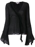Giacobino Fringed Textured Bell-sleeve Blouse - Black