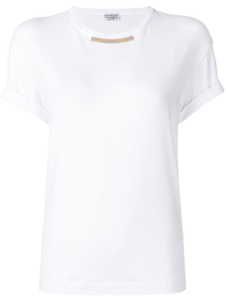 Brunello Cucinelli Embellished Crew Neck T-shirt - White