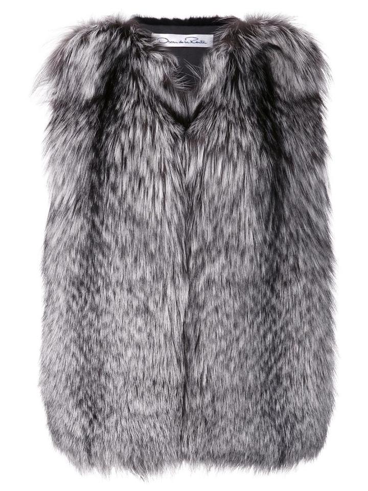 Oscar De La Renta Fox Fur Gilet, Women's, Size: Medium, Grey, Silk/fox Fur