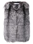 Oscar De La Renta Fox Fur Gilet, Women's, Size: Medium, Grey, Silk/fox Fur