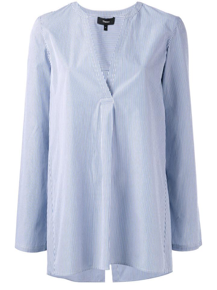 Theory Pinstripe Tunic, Women's, Size: Medium, Blue, Cotton