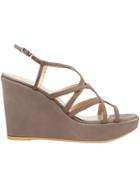 Stuart Weitzman Wedge Sandals, Women's, Size: 10, Grey, Leather/suede