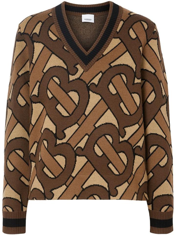 Burberry Monogram Intarsia V-neck Jumper - Brown