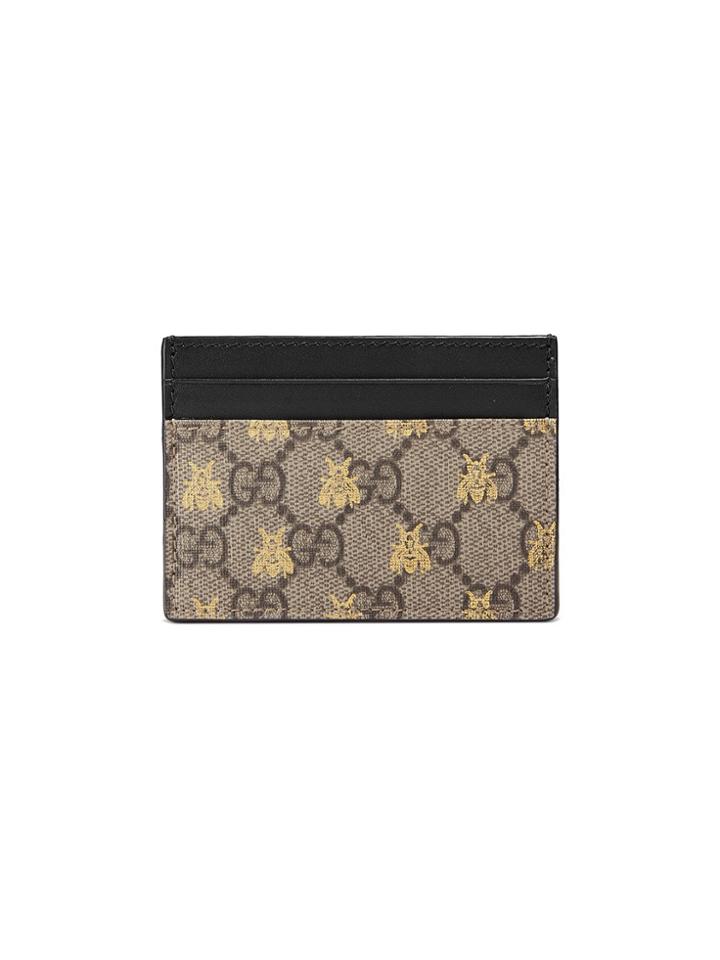 Gucci Gg Supreme Bees Card Case - Neutrals