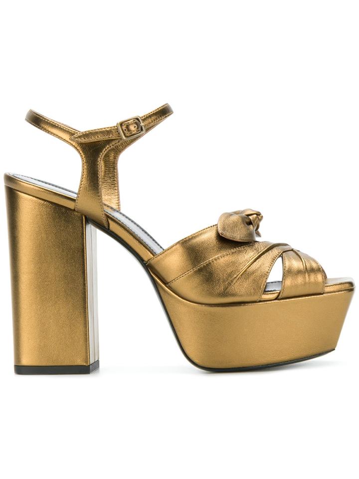 Saint Laurent Farrah 80 Bow Sandals - Metallic