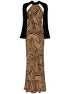 De La Vali Ludo Backless Velvet Sleeve Silk Dress - Brown