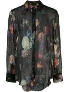 Adam Lippes Floral Print Sheer Shirt - Black