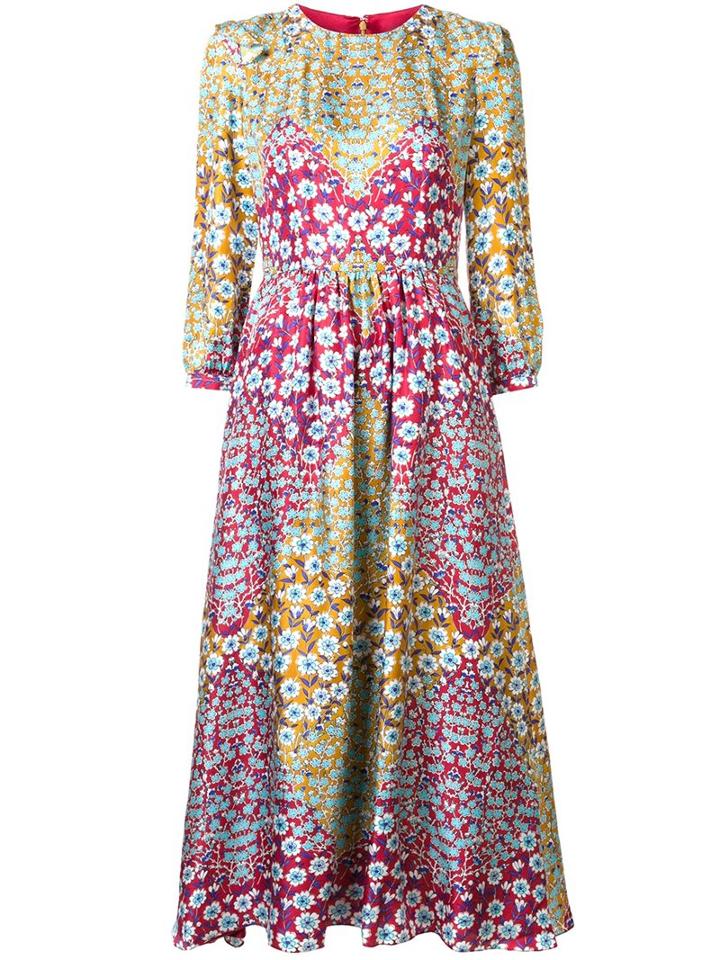 Monique Lhuillier Floral Print Midi Dress