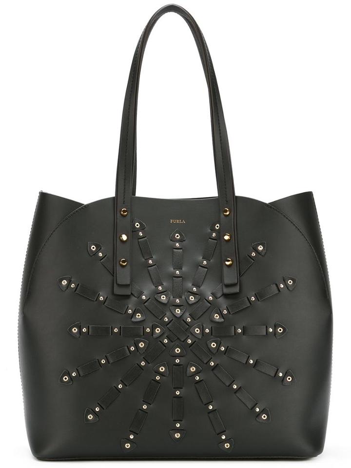 Furla Interwoven Details Tote, Women's, Black, Leather/metal (other)