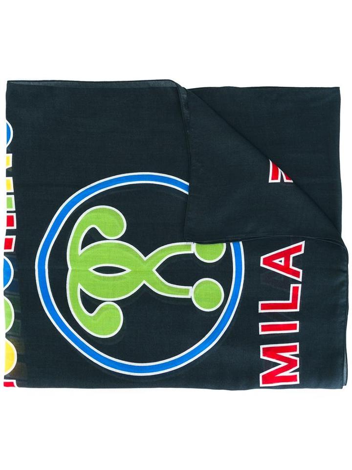 Moschino Logo Print Scarf, Men's, Grey, Modal/cashmere