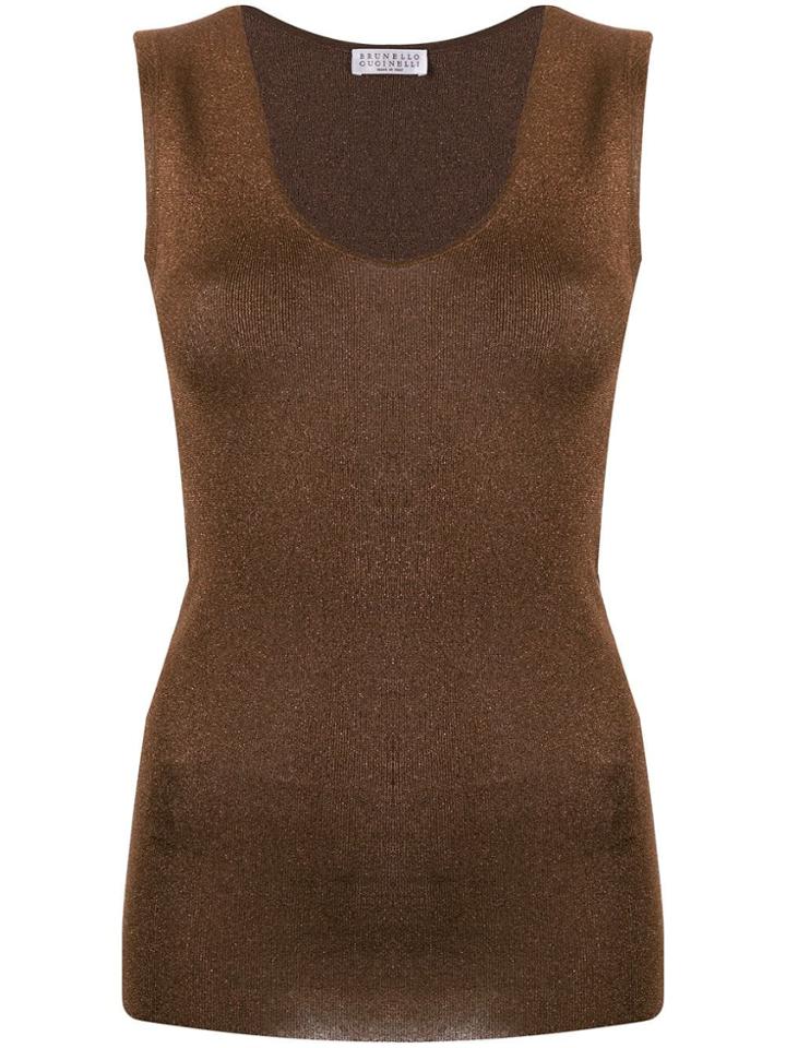 Brunello Cucinelli Lurex Knit Top - Brown