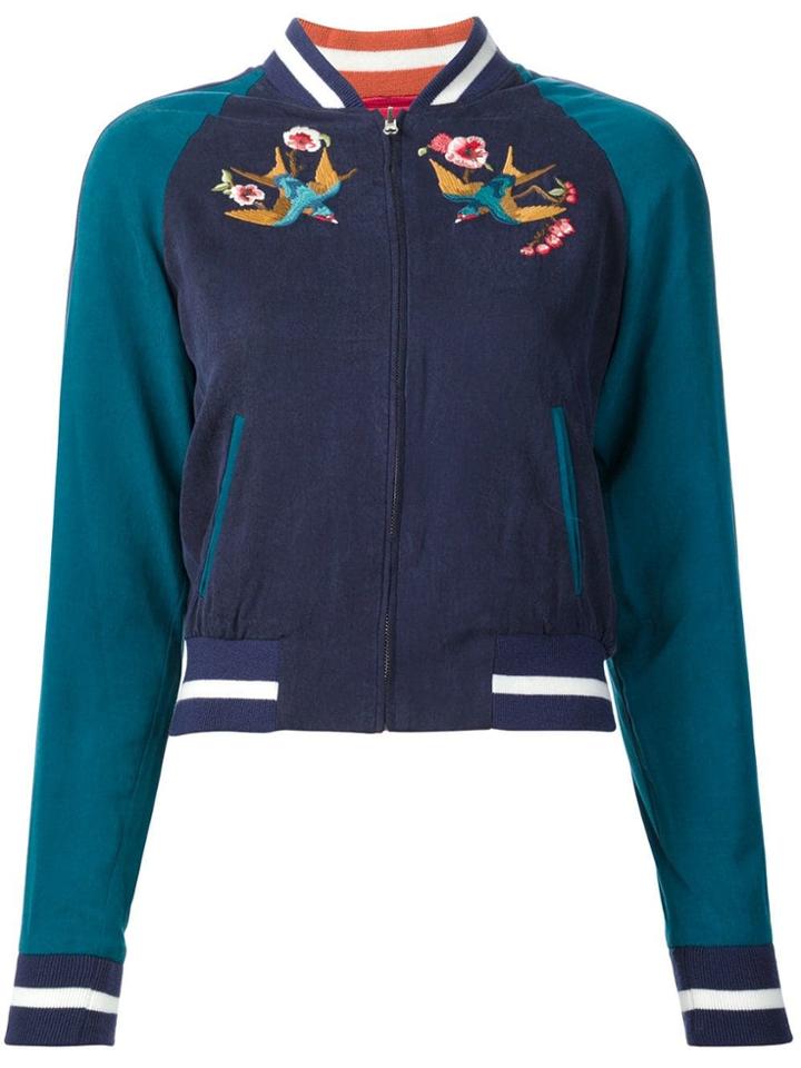 Elizabeth And James Bird Embroidery Bomber - Blue
