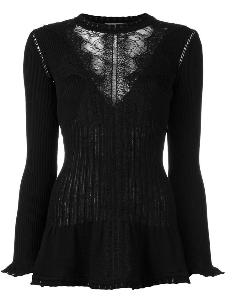 Alberta Ferretti Lace Front Knitted Top, Women's, Size: 46, Black, Virgin Wool