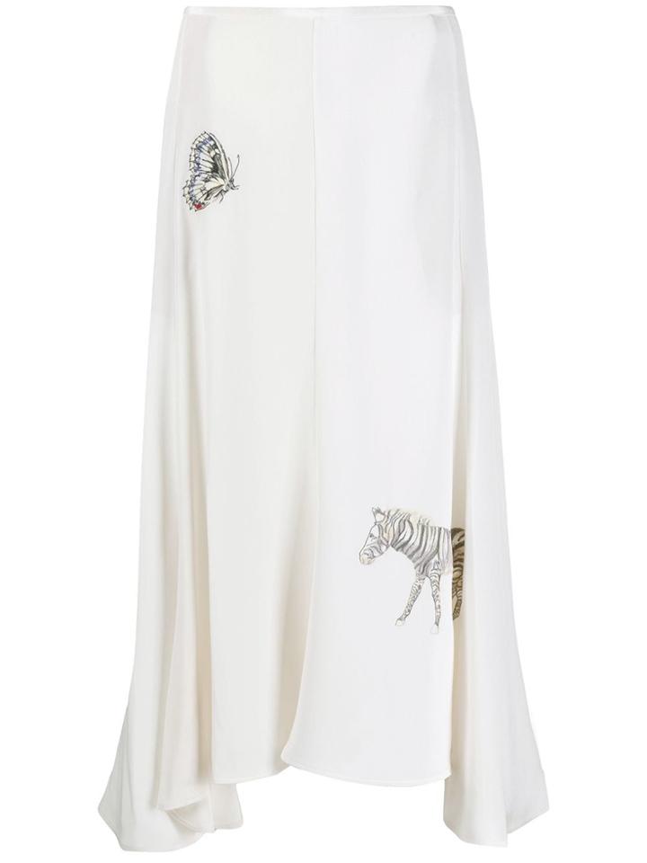 Stella Mccartney Animal-embroidered Midi-skirt - White