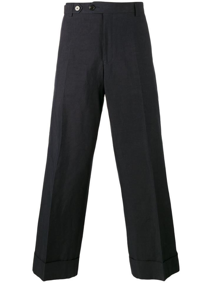 Dries Van Noten Cropped Wide-leg Trousers, Men's, Size: 50, Blue, Cotton/linen/flax