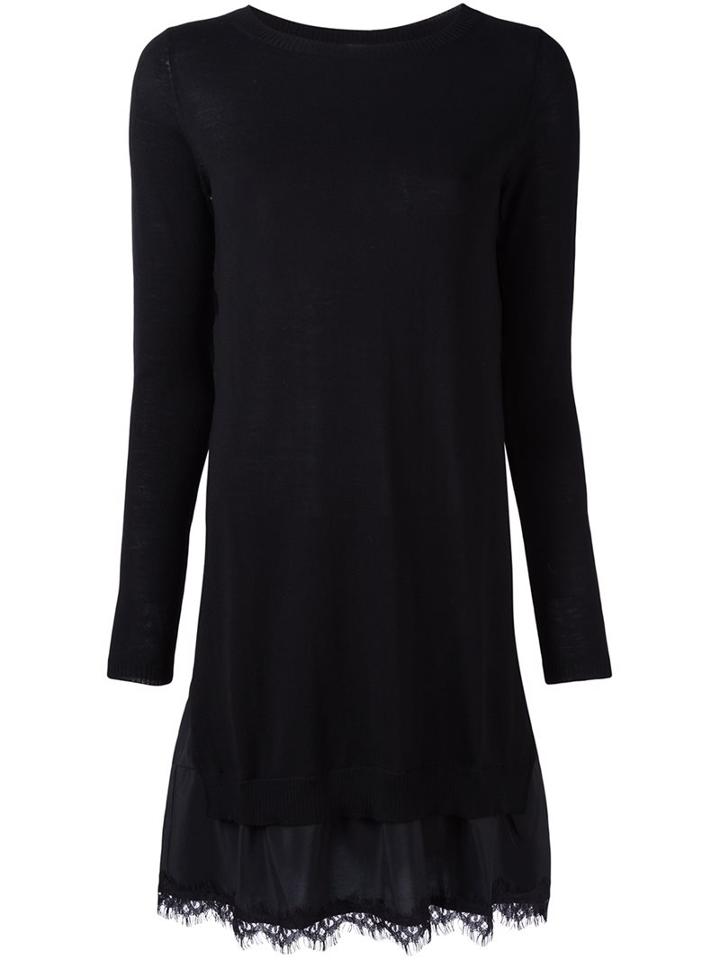 P.a.r.o.s.h. Lace Inset Button Back Dress, Women's, Size: Small, Black, Silk/polyamide/spandex/elastane/wool