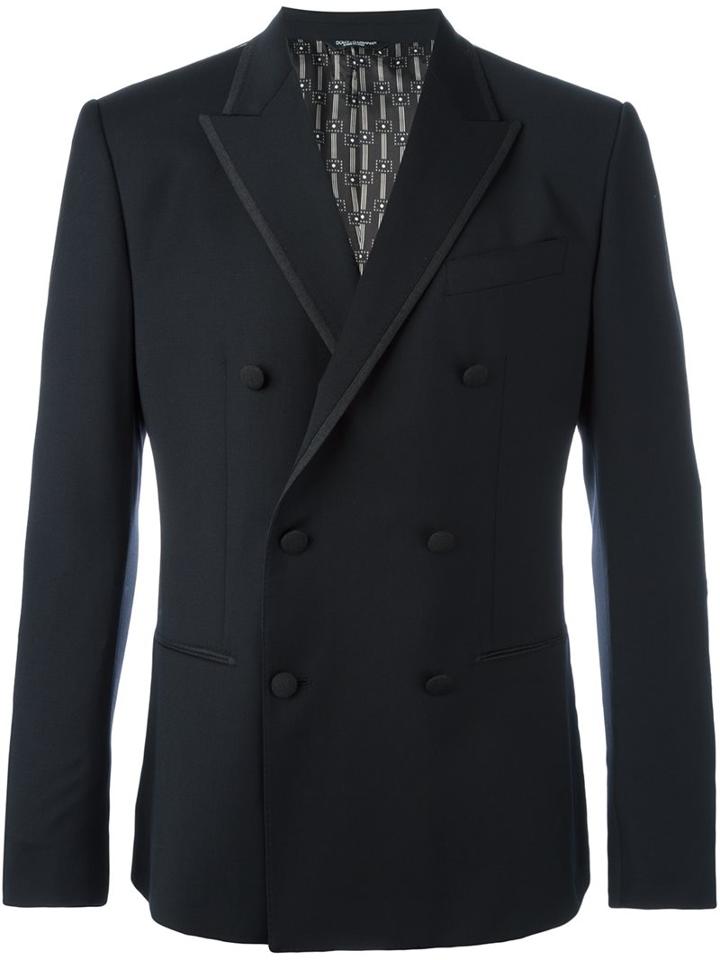 Dolce & Gabbana Double Breasted Blazer, Men's, Size: 48, Blue, Spandex/elastane/viscose/wool