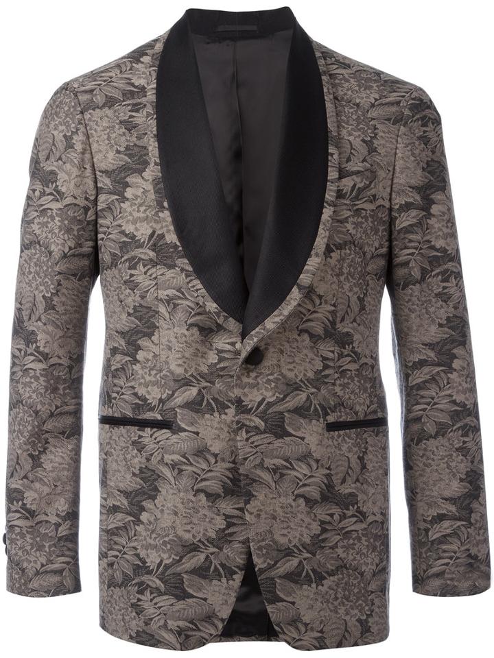 Gabriele Pasini Floral Embroidered Blazer, Men's, Size: 46, Brown, Cotton/spandex/elastane/viscose
