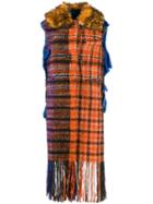 Marni Sleeveless Plaid Fringe Coat - Orange