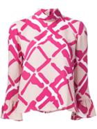 Derek Lam Printed Frill Sleeve Blouse, Women's, Size: 36, Pink/purple, Silk