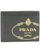 Prada Logo Embellished Card Holder - Grey