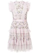 Needle & Thread Embroidered Floral Dress - Pink & Purple