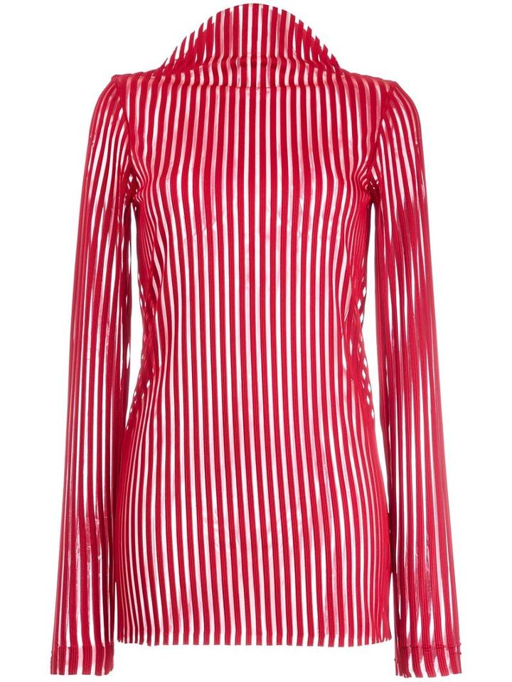 Robert Wun Ribbed Mock Neck Knitted Top, Women's, Size: 8, Red, Polyester/spandex/elastane
