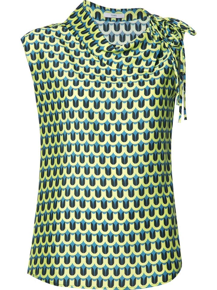 Tome 'geometric Print Asymmetric Collared' Blouse - Green