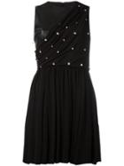 Versus Lions Studded Gathered Dress, Women's, Size: 38, Black, Viscose