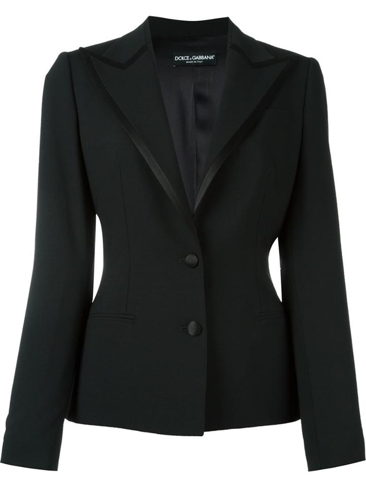 Dolce & Gabbana Satin Trim Peaked Lapel Blazer - Black