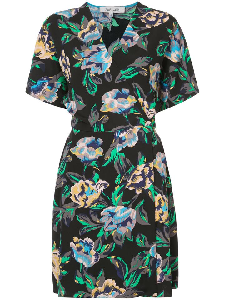 Dvf Diane Von Furstenberg Short-sleeve V-neck Flare Mini Dress - Black