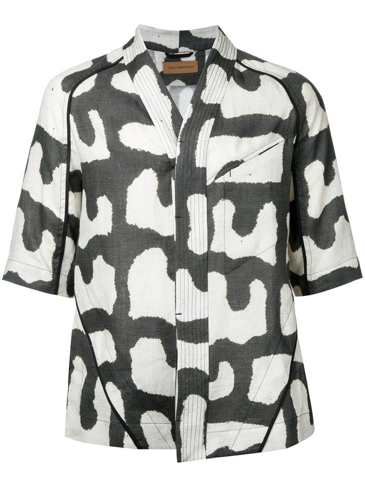 Abasi Rosborough Printed Collarless Shirt, Men's, Size: Small, White, Linen/flax