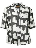 Abasi Rosborough Printed Collarless Shirt, Men's, Size: Small, White, Linen/flax