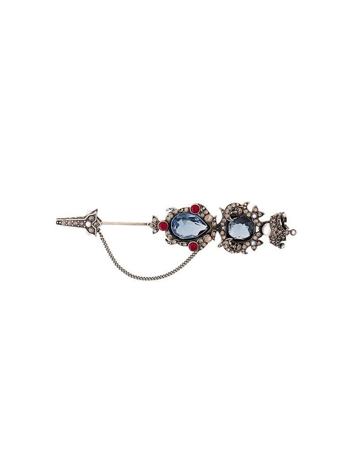 Alexander Mcqueen Crown Skull Brooch, Women's, Metallic