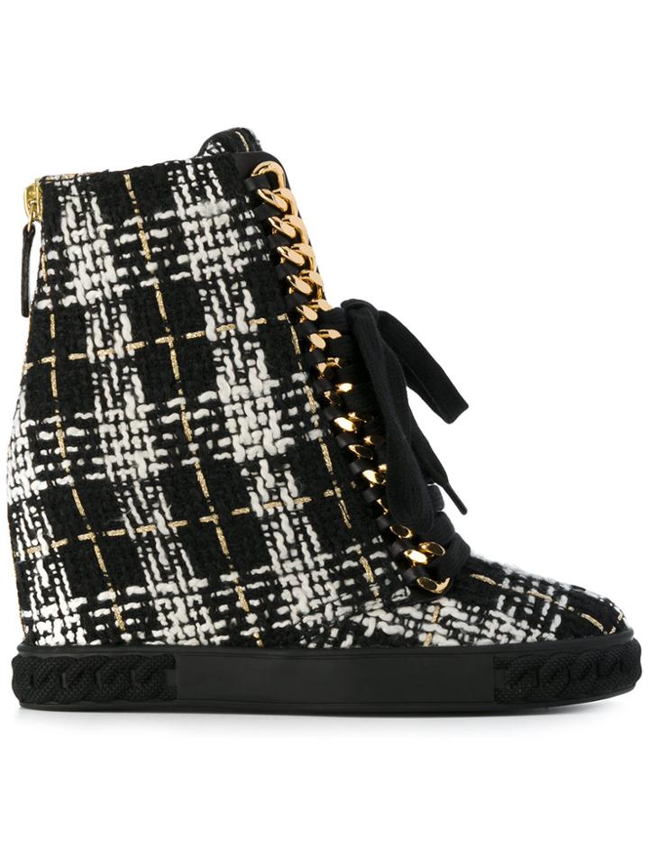 Casadei Tweed Wedge Sneakers - Black