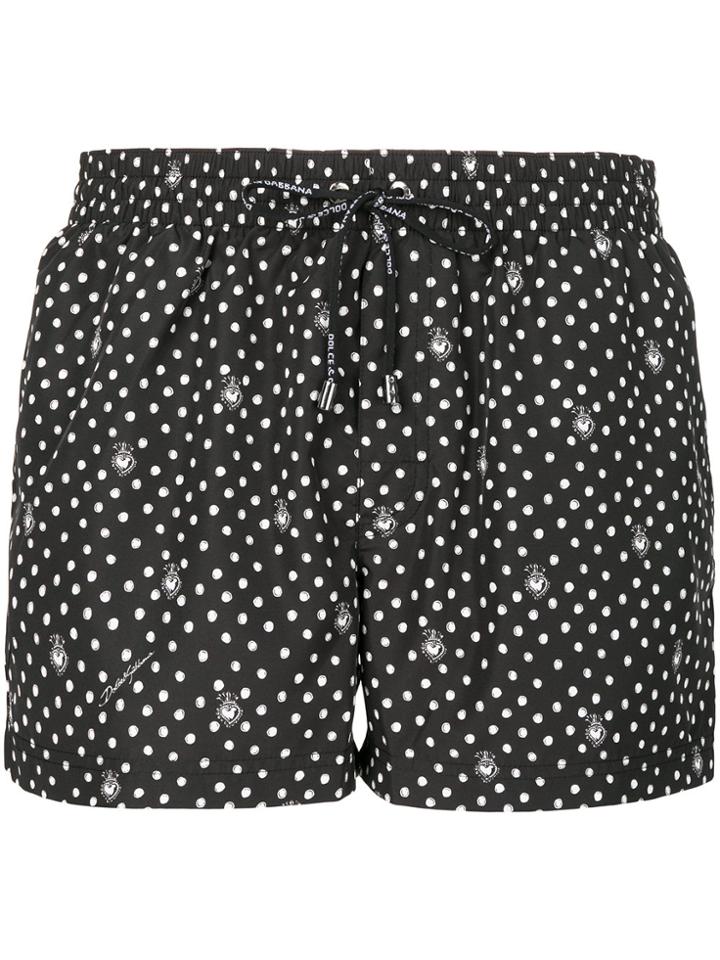 Dolce & Gabbana Sacred Heart Print Swim Shorts - Black