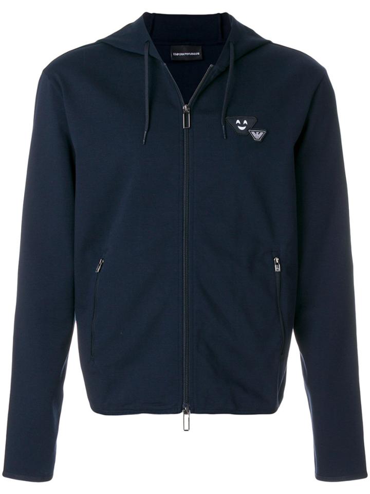 Emporio Armani Logo Patch Hoodie - Blue