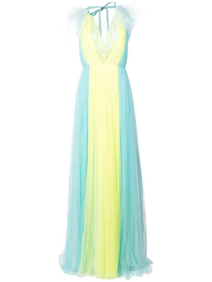 Delpozo Bicolour Ruffle Sleeve Gown - Blue