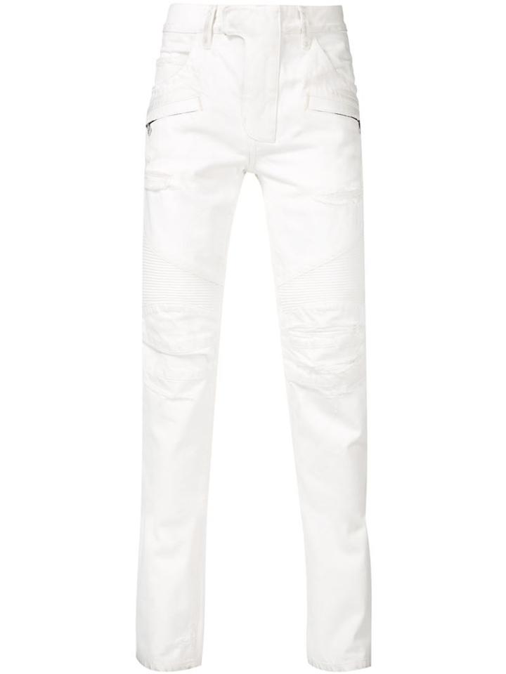 Balmain Biker Jeans, Men's, Size: 29, White, Cotton