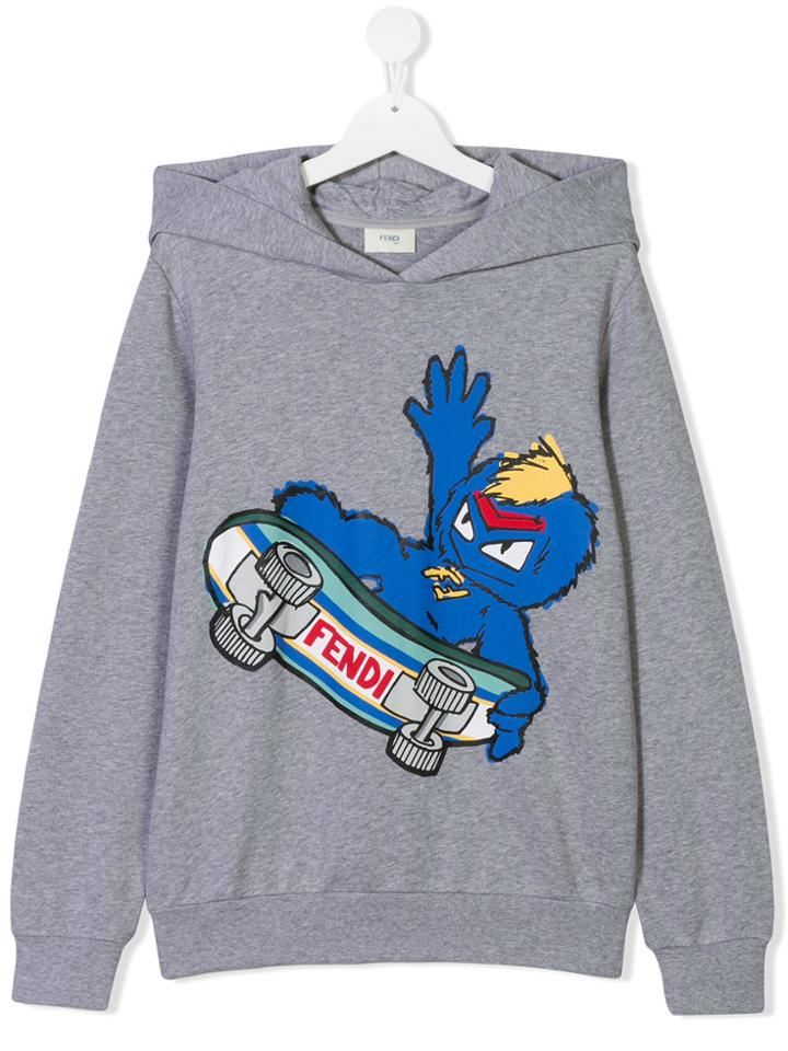 Fendi Kids Teen Printed Hoodie - Grey